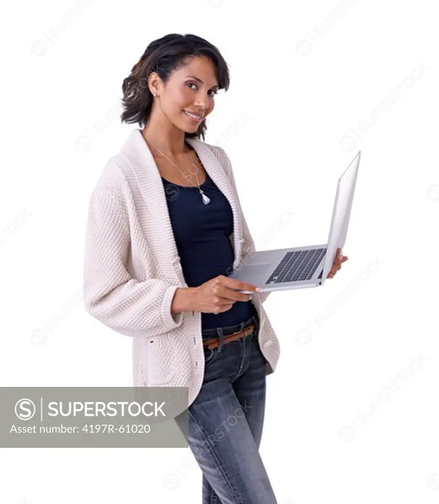 Portrait of a young woman holding a notebook