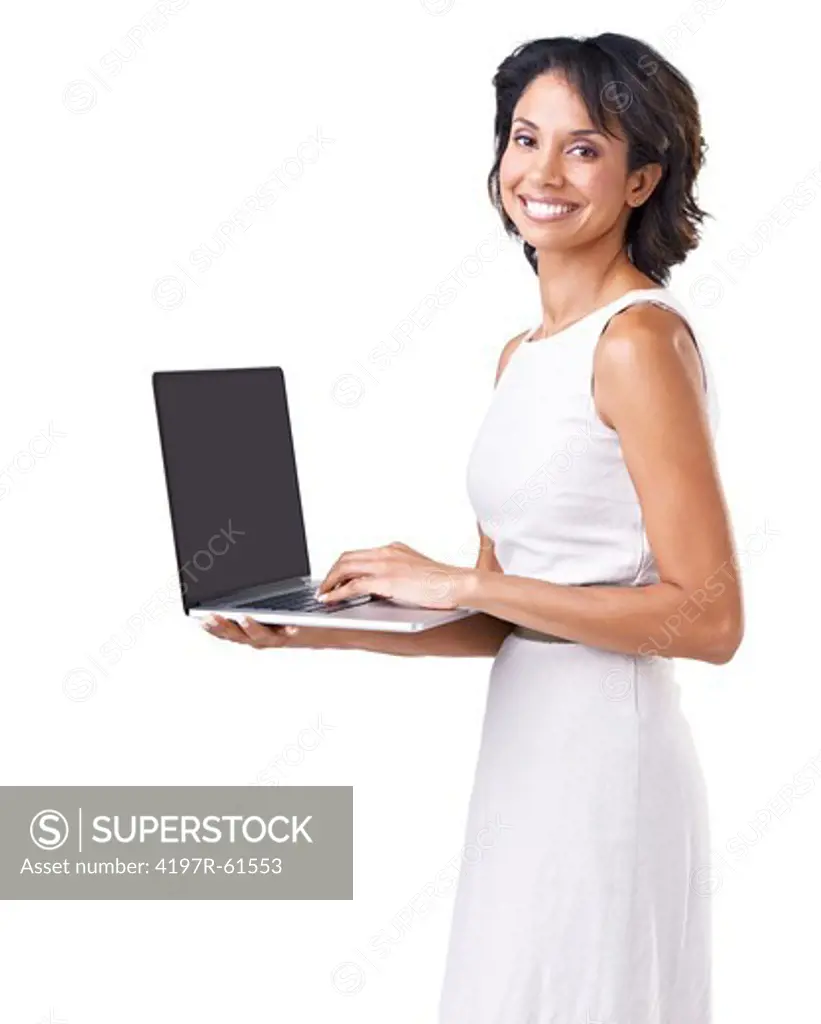 Gorgeous young ethnic woman working on her laptop
