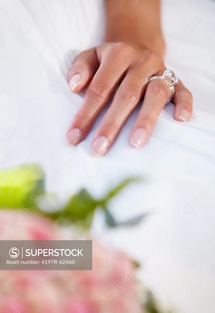 Cropped image of the bride's hand and wedding ring