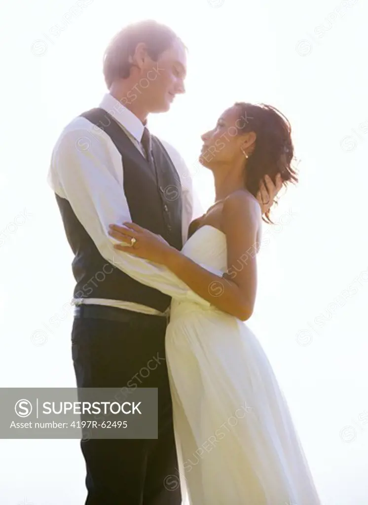 Loving couple on their wedding day