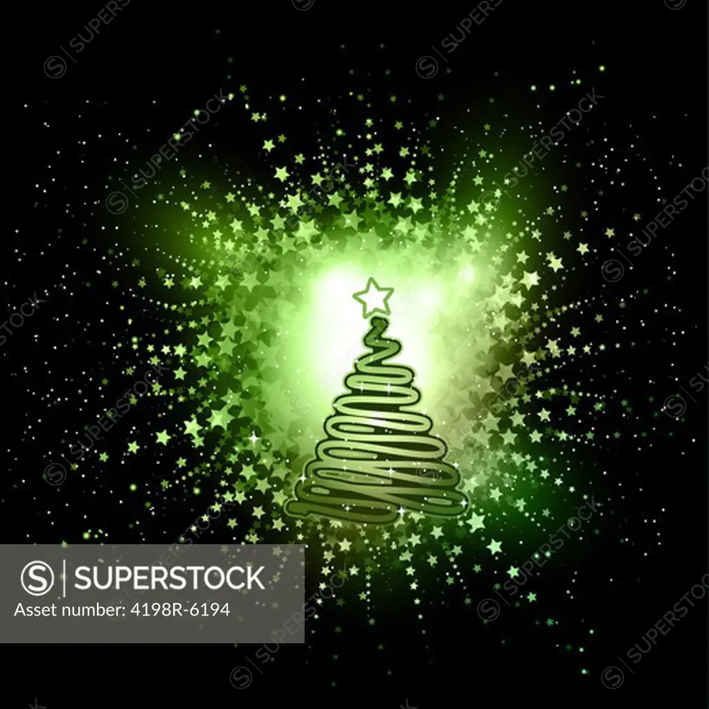 Abstract Christmas tree background with a starburst effect