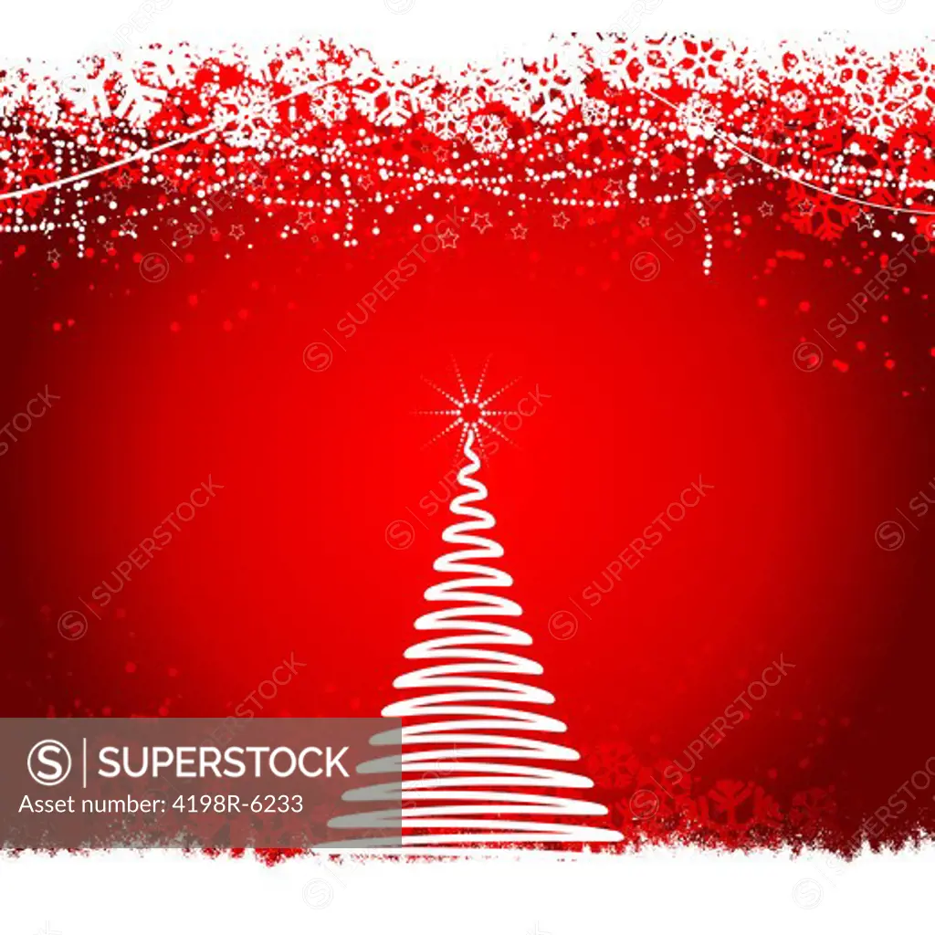 Decorative Christmas background with tree and stars