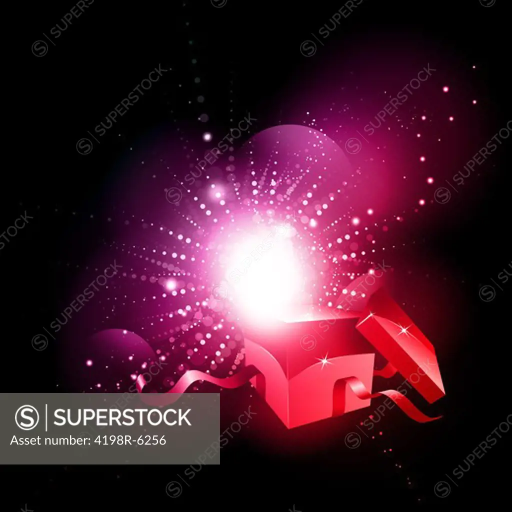Open gift box with an abstract magical effect