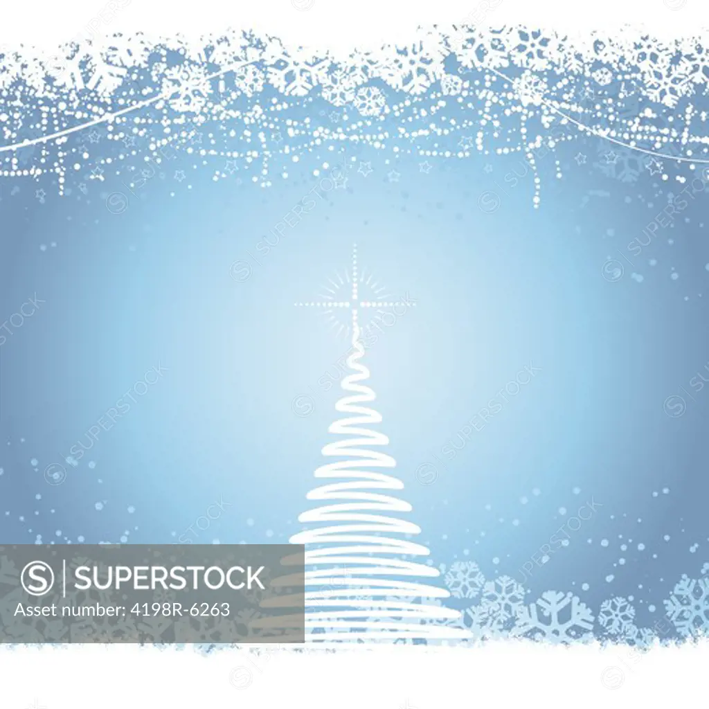 Decorative Christmas background with a tree and glowing star