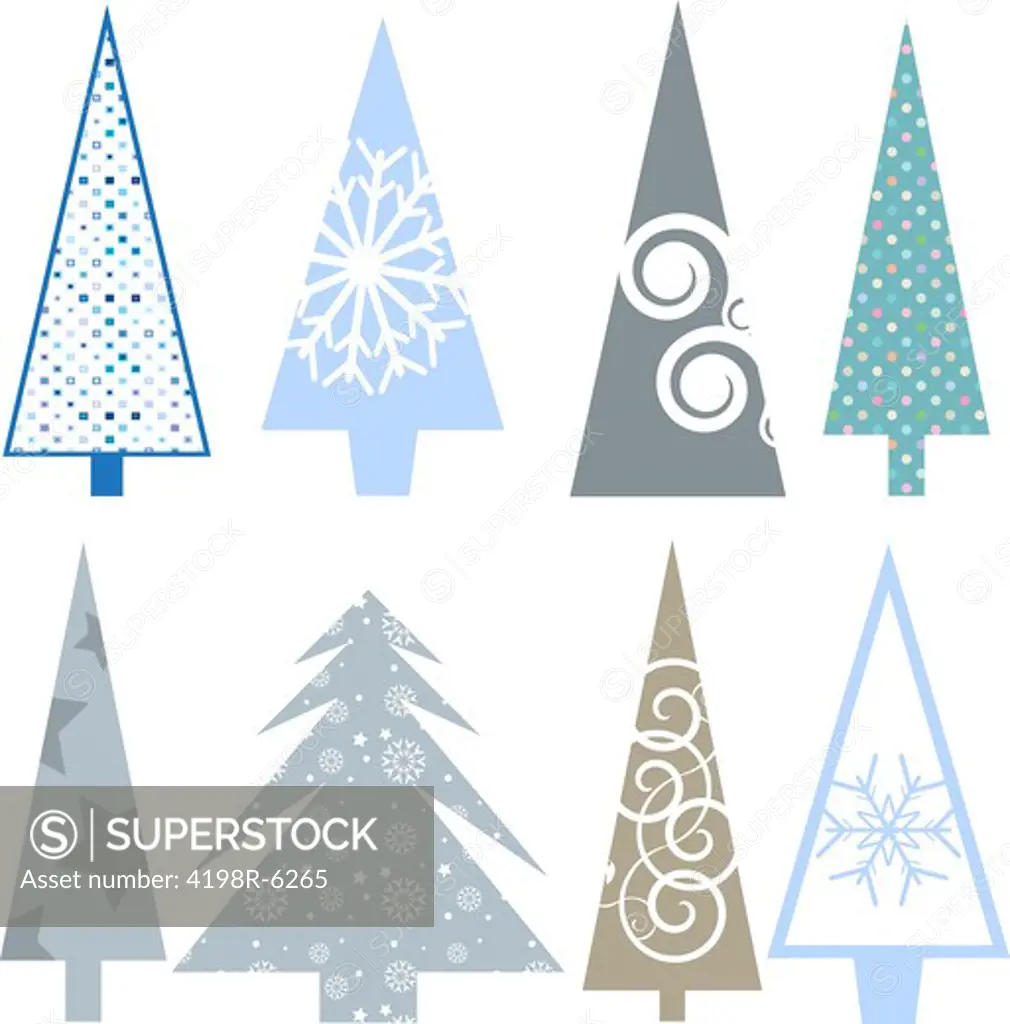 Collection of different styles of Christmas trees
