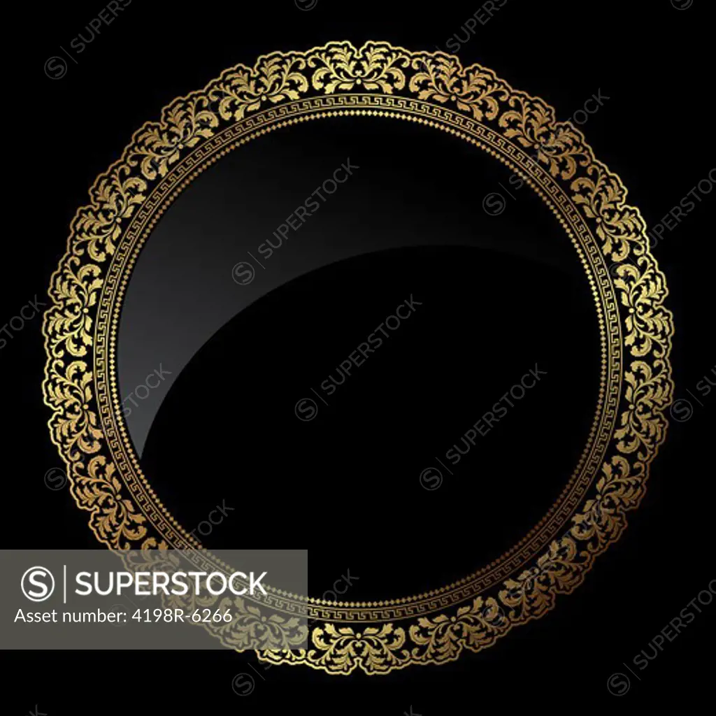 Decorative circular frame in metallic gold colours