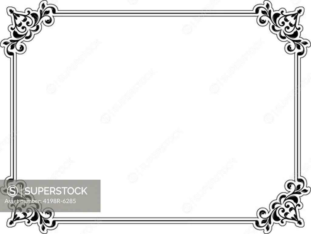Decorative floral border in black on a white background