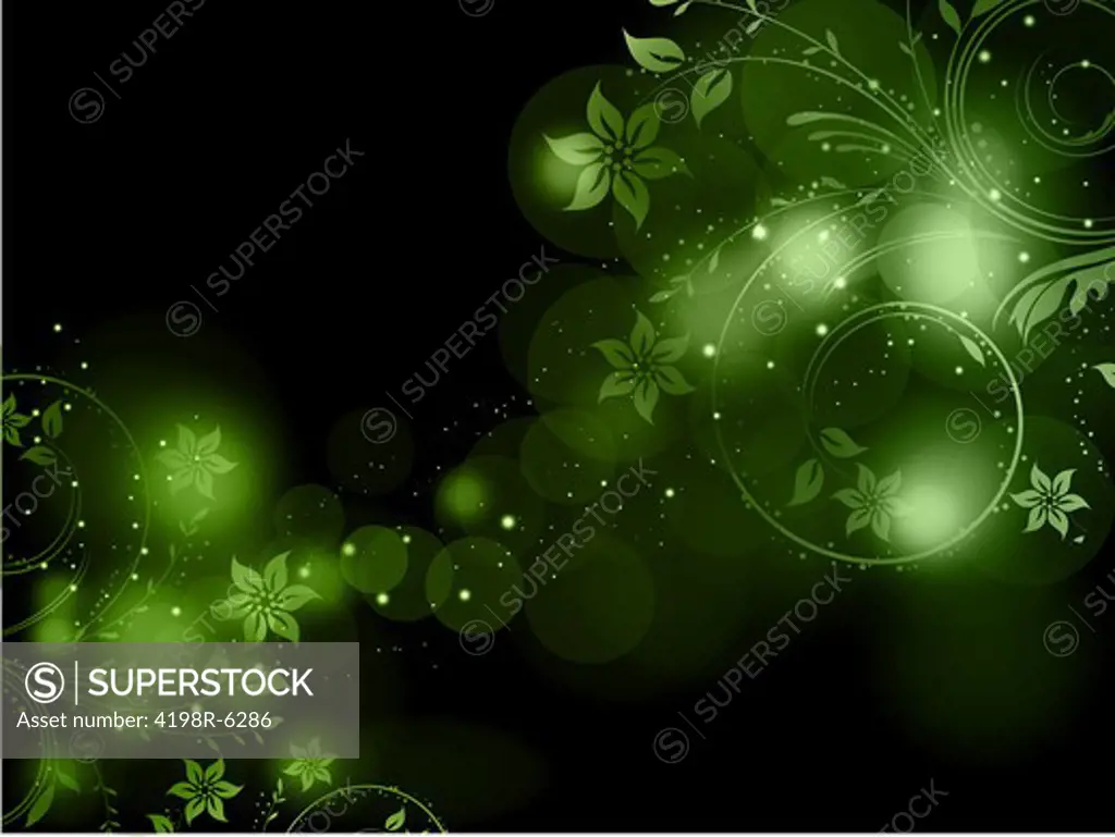 Decorative floral design on a green abstract background