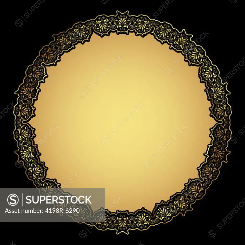 Decorative frame in metallic gold on a black background