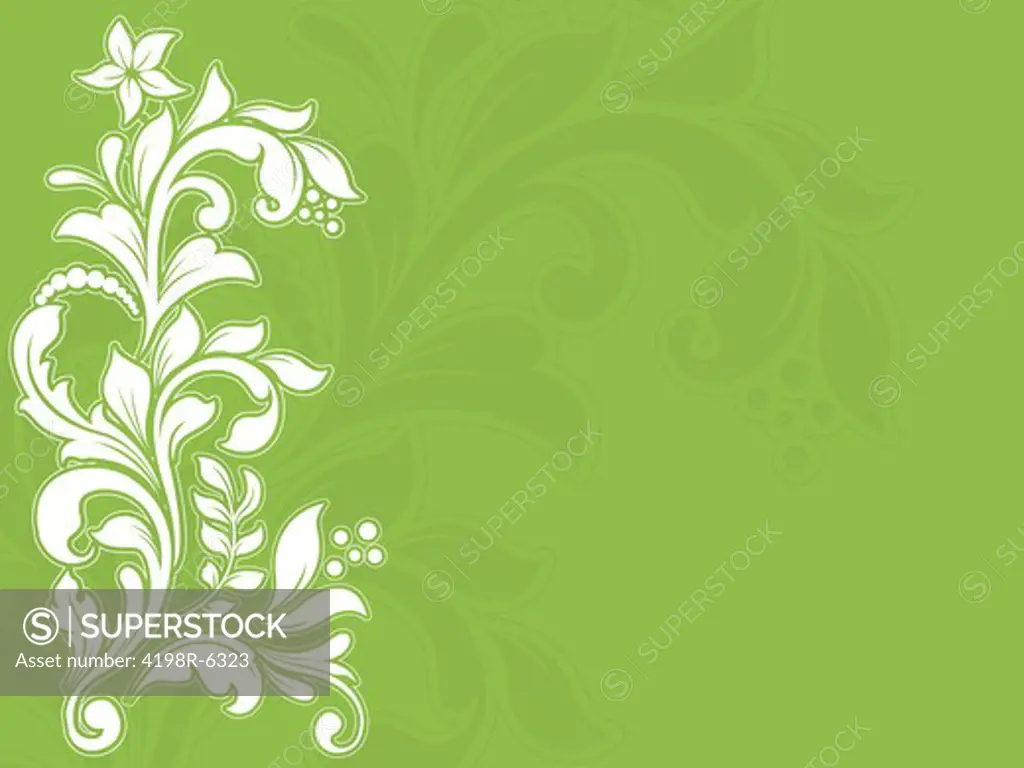 Abstract floral design on a bright green background
