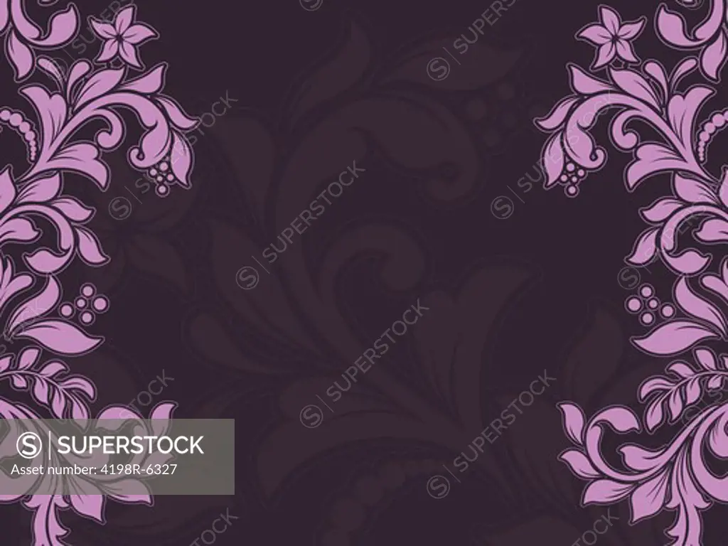 Decorative floral frame in shades of pink and purple