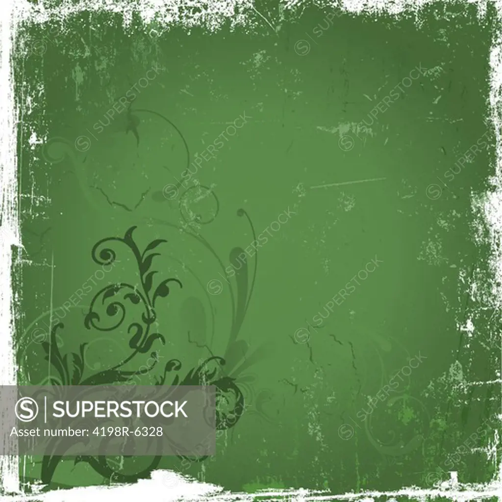 Decorative abstract floral design on a green grunge background