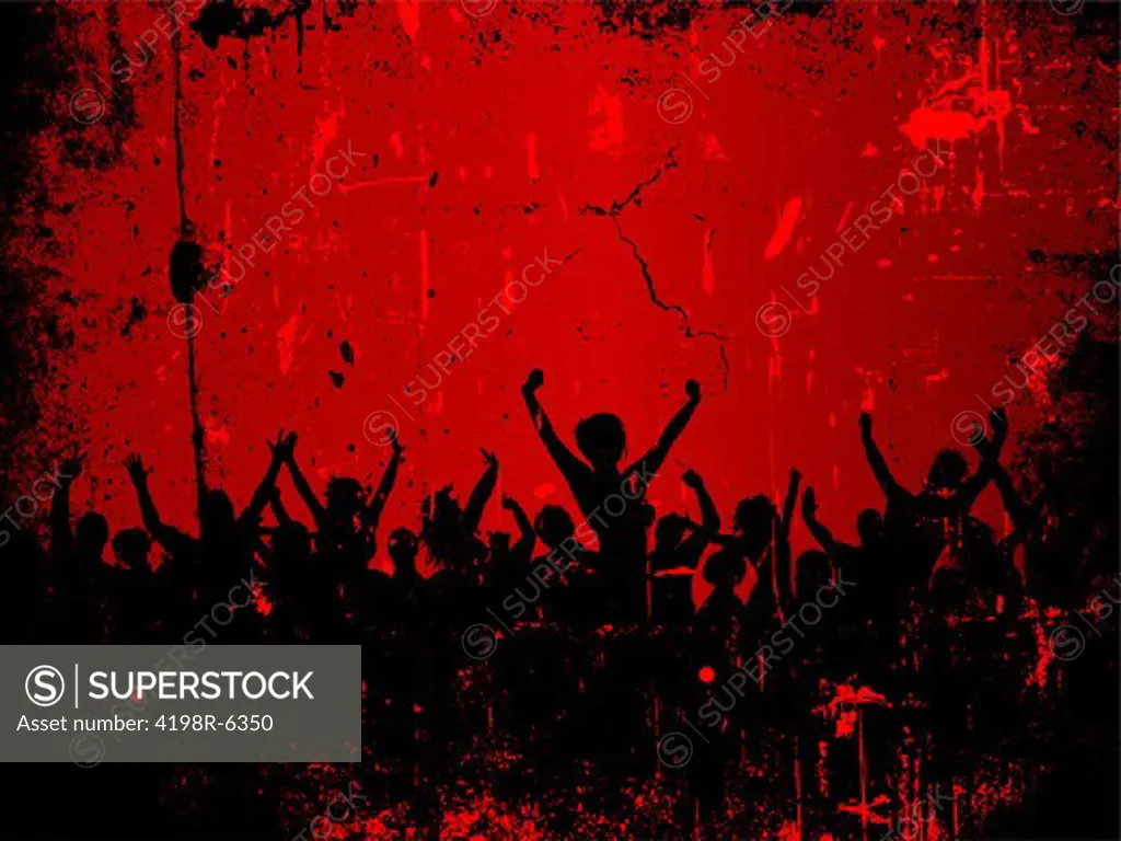 Silhouette of an excited audience on a grunge style background