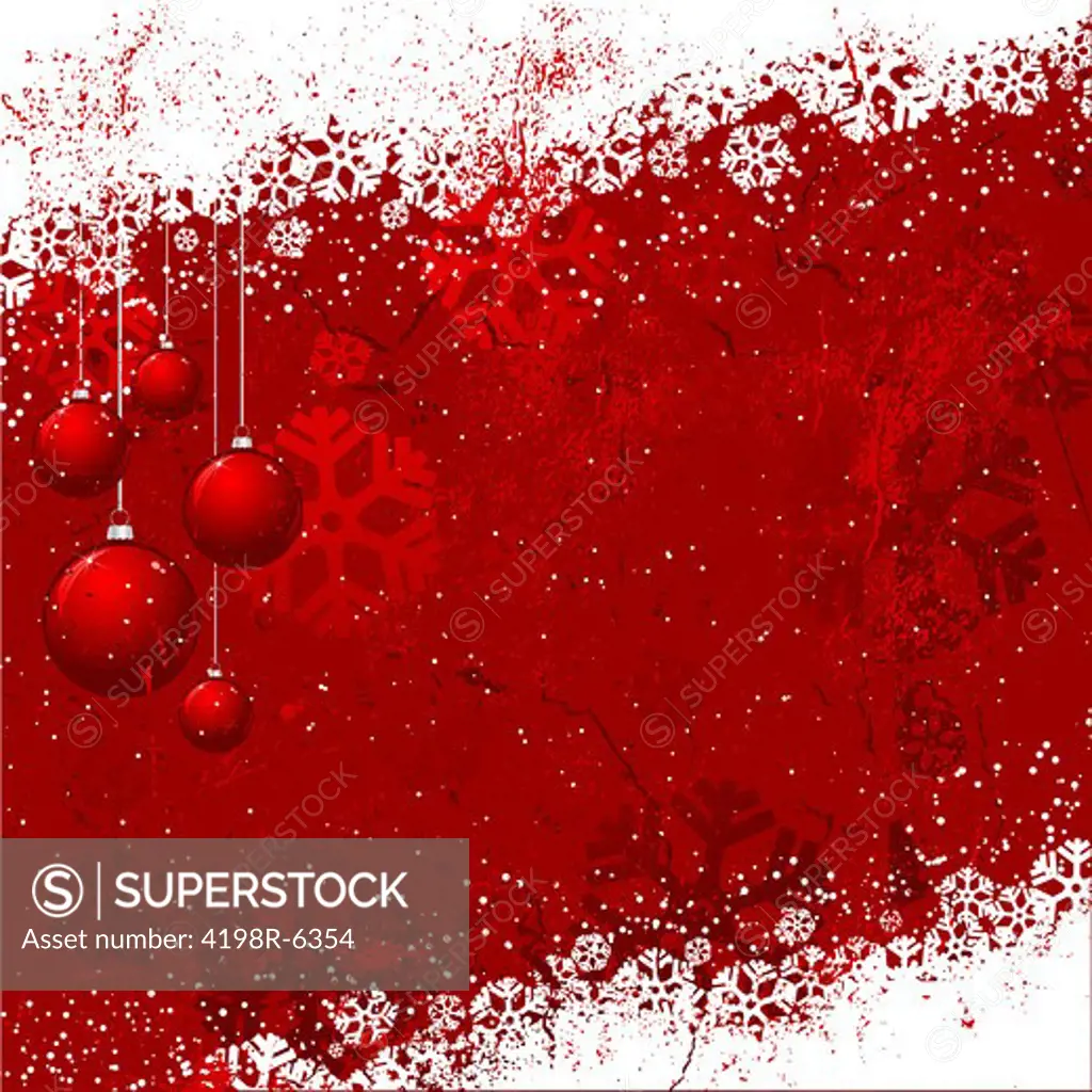 Grunge style Christmas background with hanging baubles