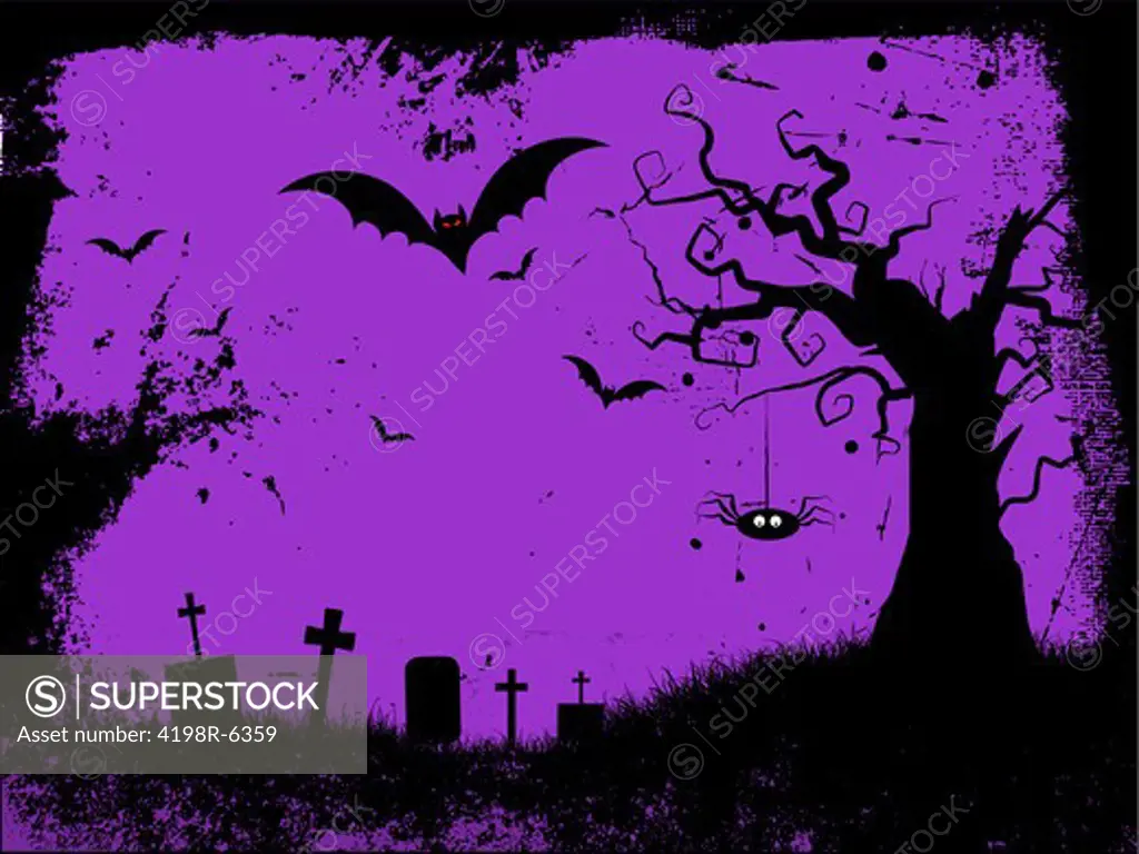 Grunge style Halloween background with spooky tree