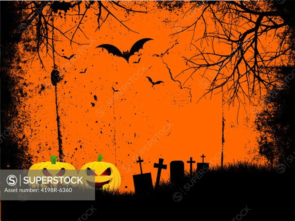 Grunge style Halloween background with spooky pumpkins