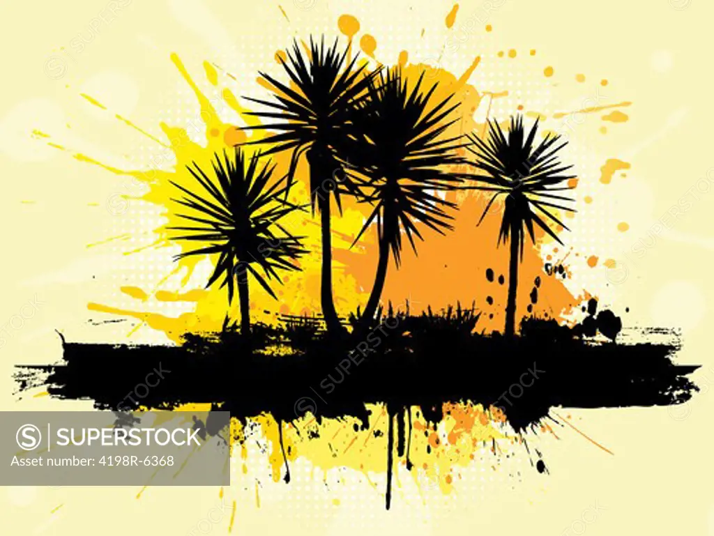 Silhouette of palm trees on a grunge background