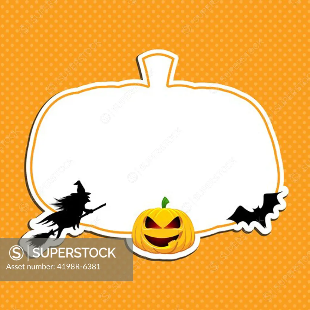 Halloween background with witch, pumpkin and bat
