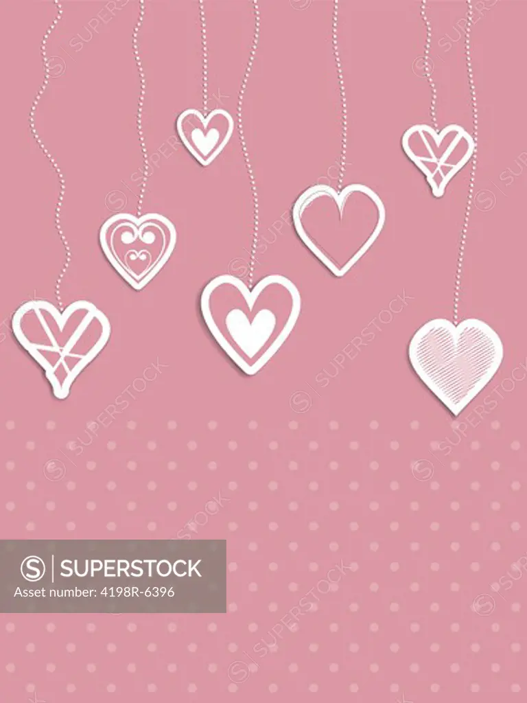 Valentines Day themed background of hanging hearts