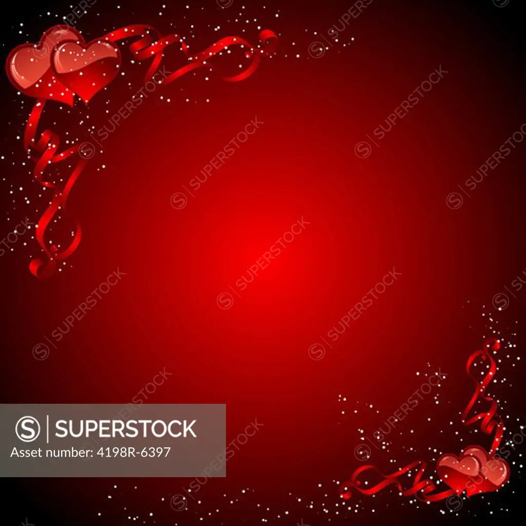 Decorative Valentines day background with hearts and ribbons