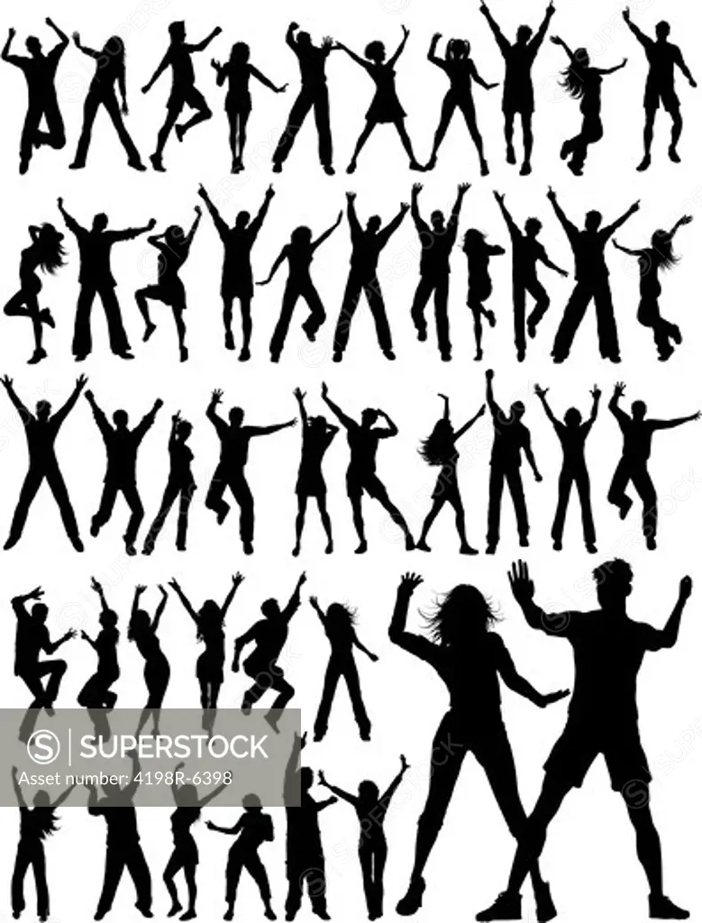 Huge collection of silhouettes of people dancing