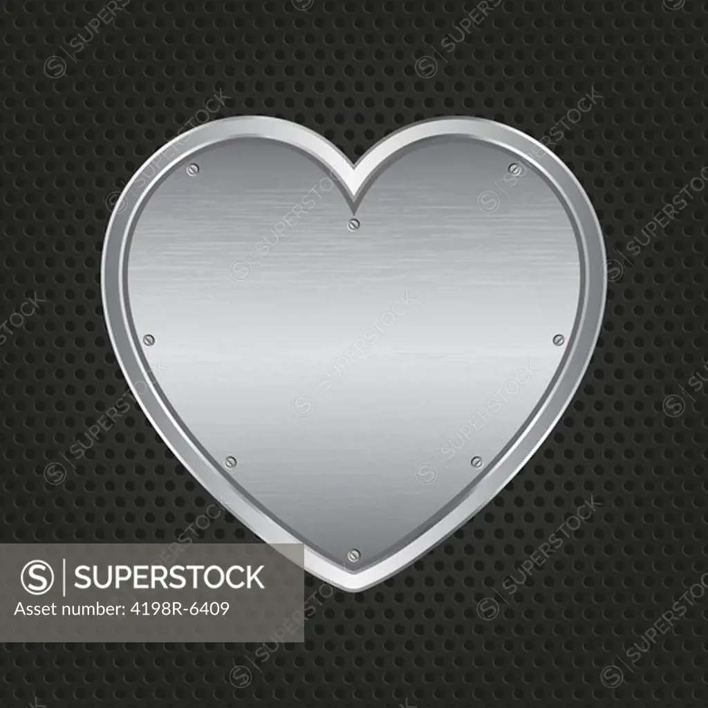 Metallic heart on a perforated metal background