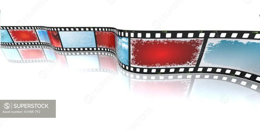 3D render of a filmstrip with Christmas backgrounds