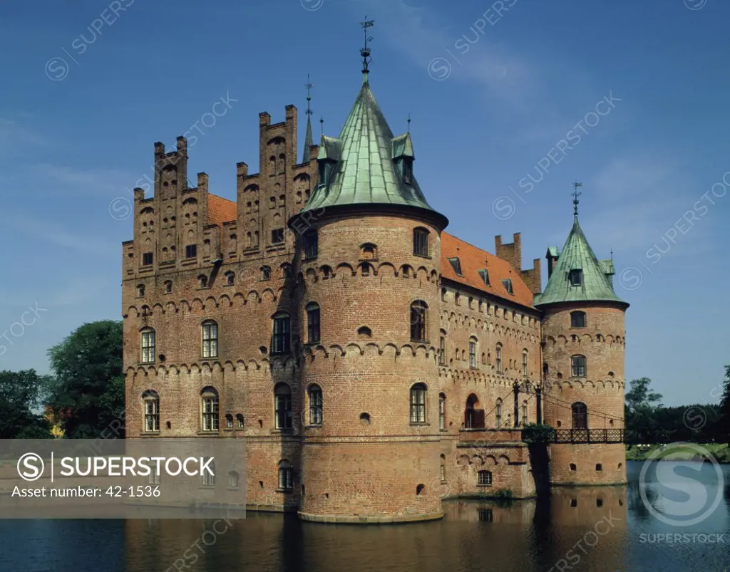 Reflection of a castle in water, Egeskov Castle, Kvaerndrup, Denmark