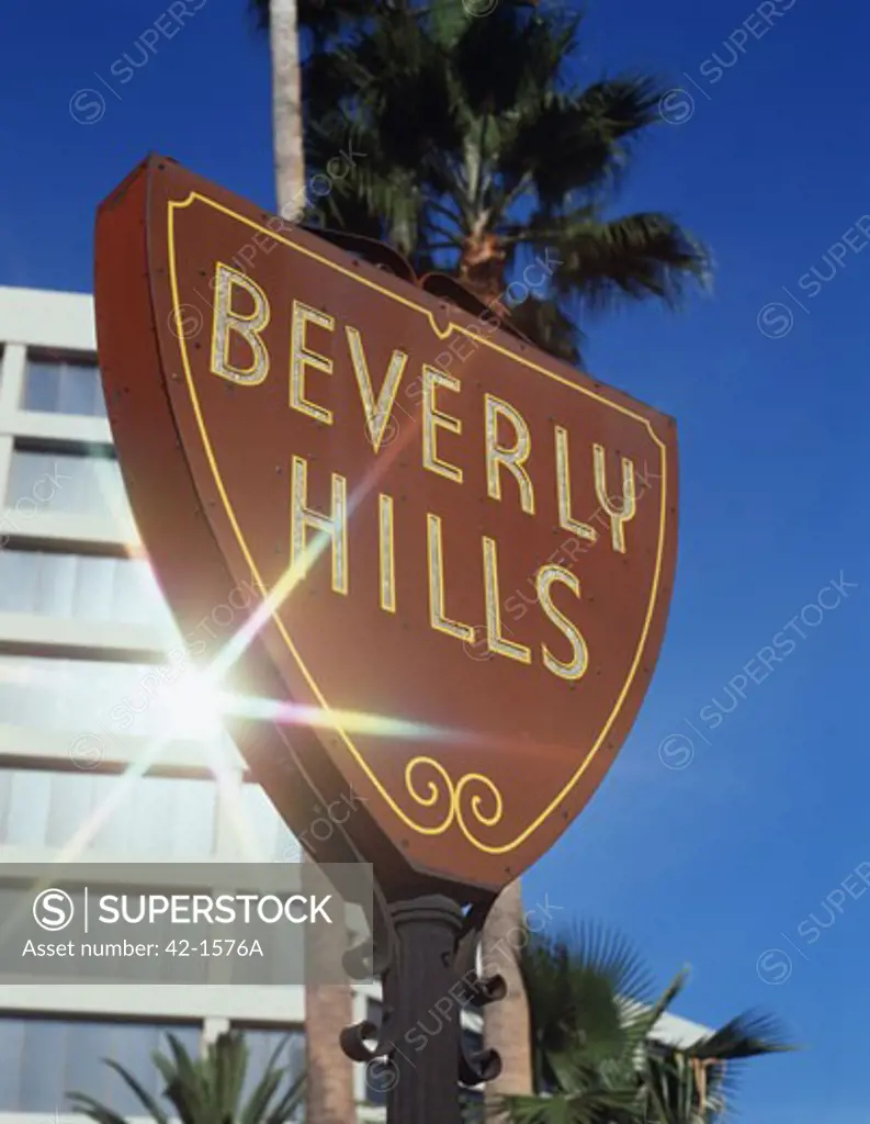 Low angle view of a sign of a hotel, Los Angeles, California, USA