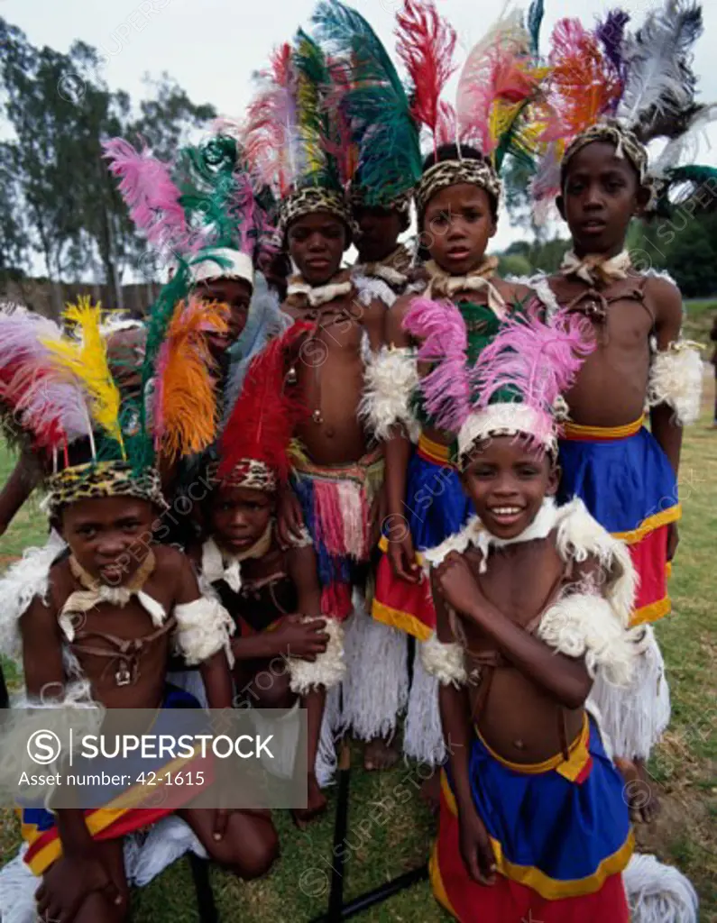 Portrait of a group of children, Zulus, South Africa