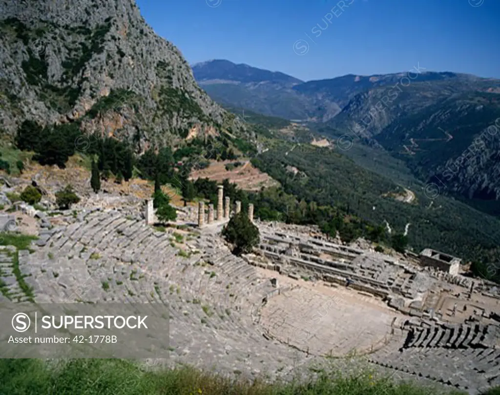 High angle view of an ancient temple, Temple of Apollo, Delphi, Greece