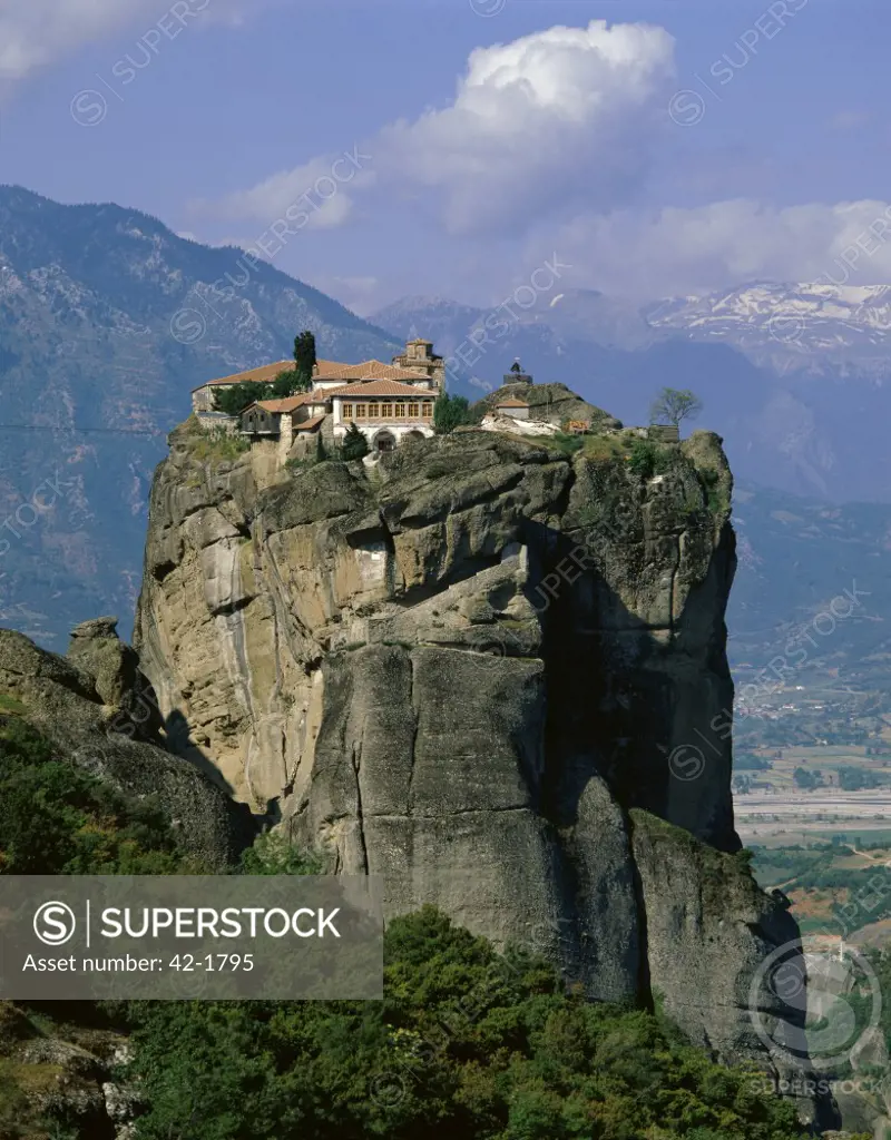Monastery on a cliff, Roussanou Monastery, Meteora, Greece