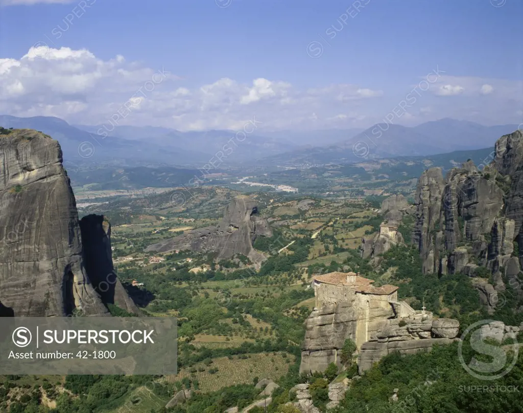 High angle view of a monastery on a cliff, Meteora, Greece