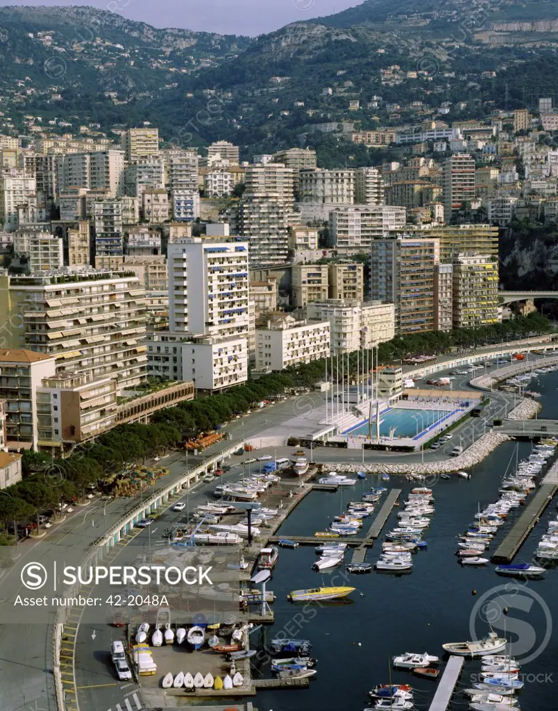 High angle view of a harbor, Monaco Port, Monte Carlo, Monaco