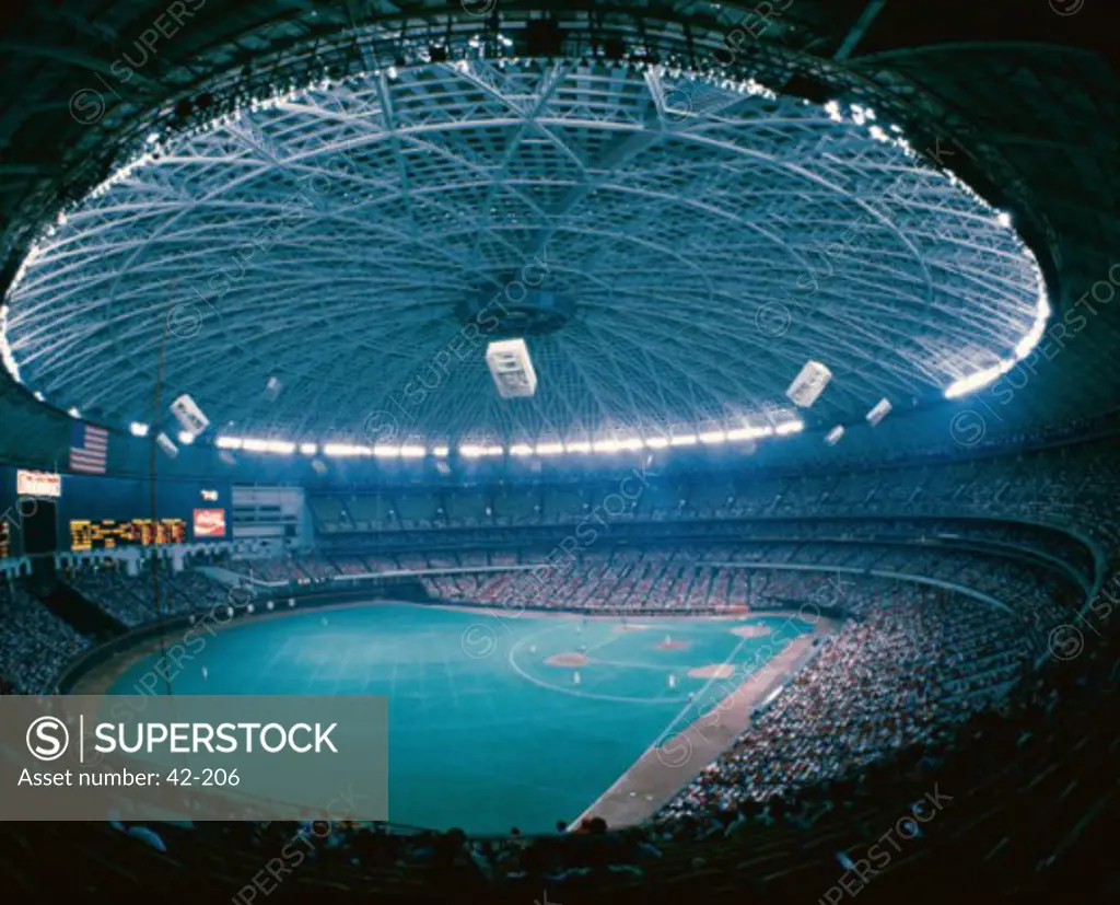 High angle view of spectators watching baseball, Astrodome, Houston, Texas, USA