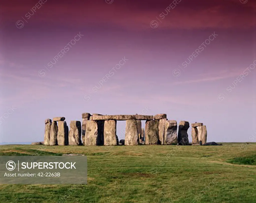 Ancient stone structures on a landscape, Stonehenge, Wiltshire, England
