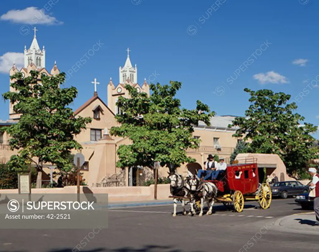 Carriage in front of a church, Old Town, Albuquerque, New Mexico, USA