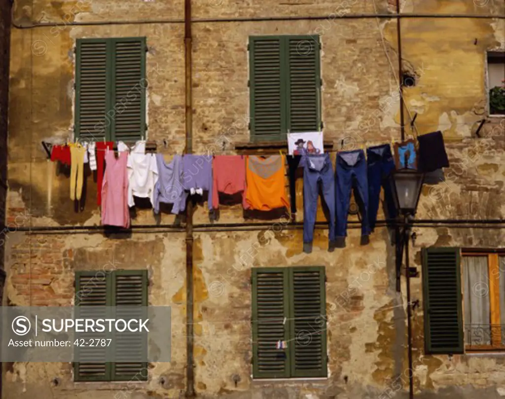 Clothes hanging on a clothesline, Siena, Italy
