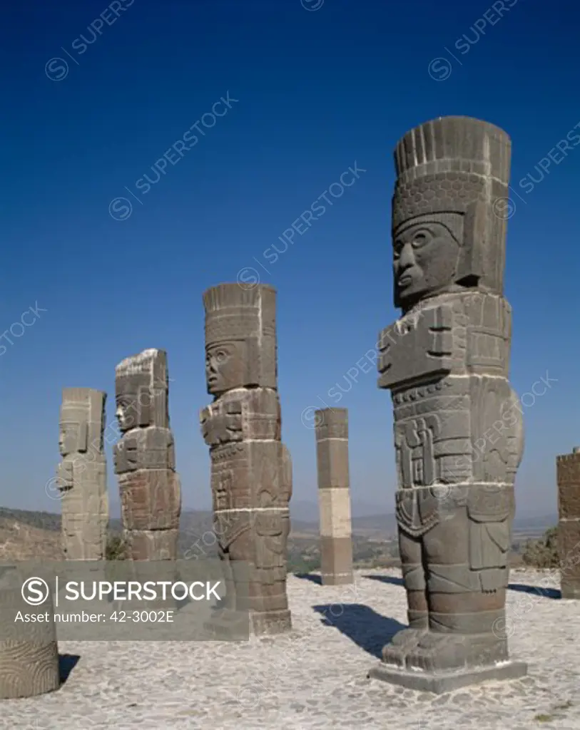 Statues in a temple, Atlantes Statues, Temple of Quetzalcoatl, Tula (Toltec), Hidalgo, Mexico