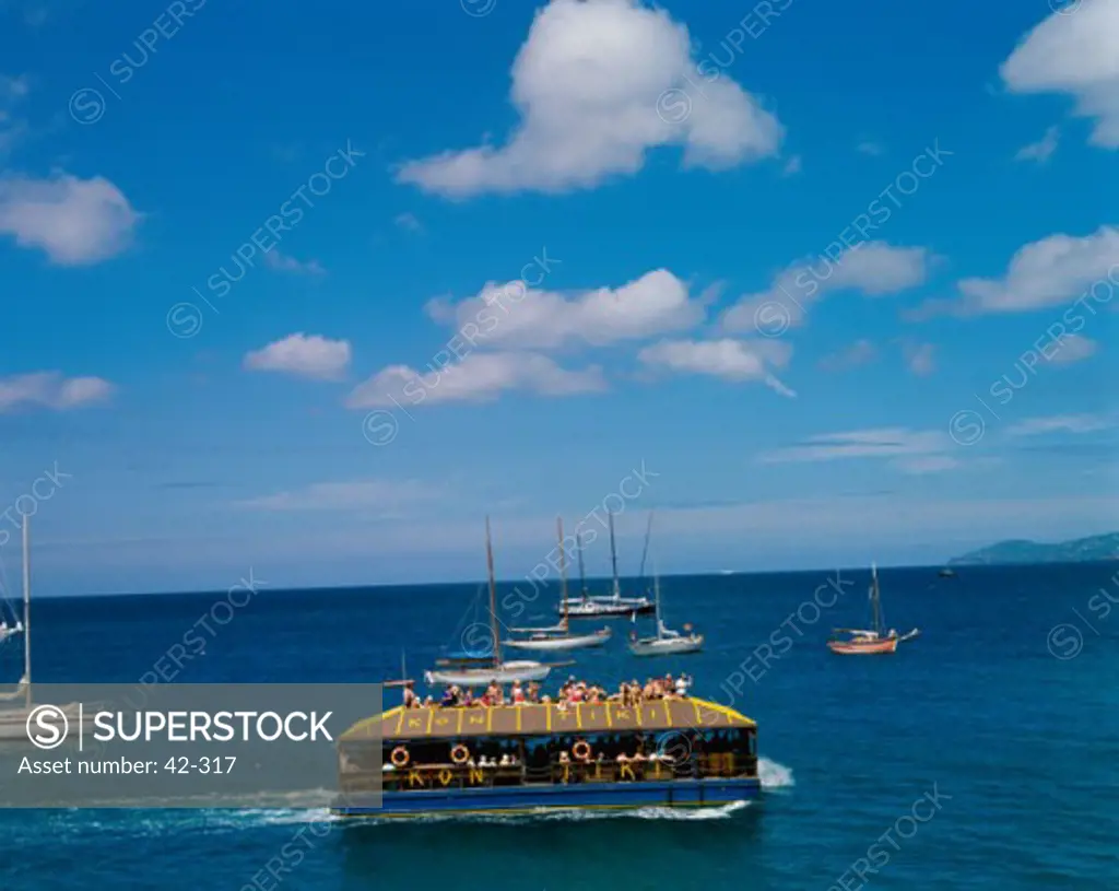 High angle view of boats in the sea, Trois Islets, Martinique