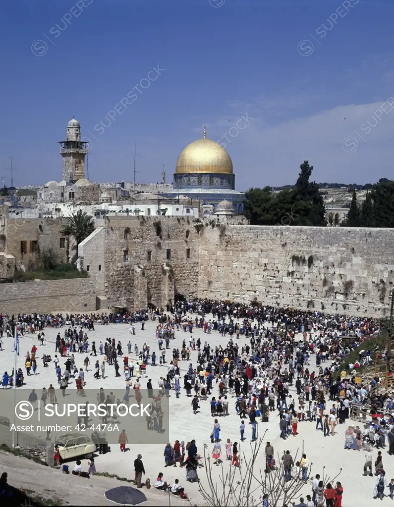 High angle view of a group of people at the Wailing Wall, Jerusalem, Israel