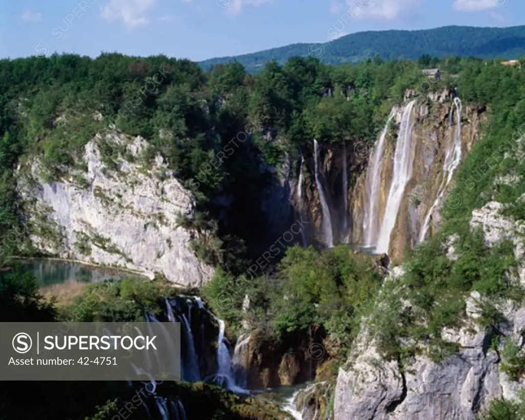High angle view of a waterfall, Plitvice Lakes National Park, Croatia