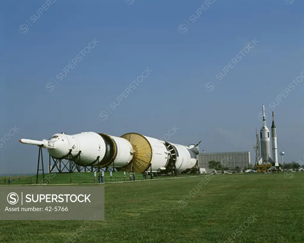 Rockets displayed at a museum, Saturn V Rocket, Lyndon B. Johnson Space Center, Houston, Texas, USA