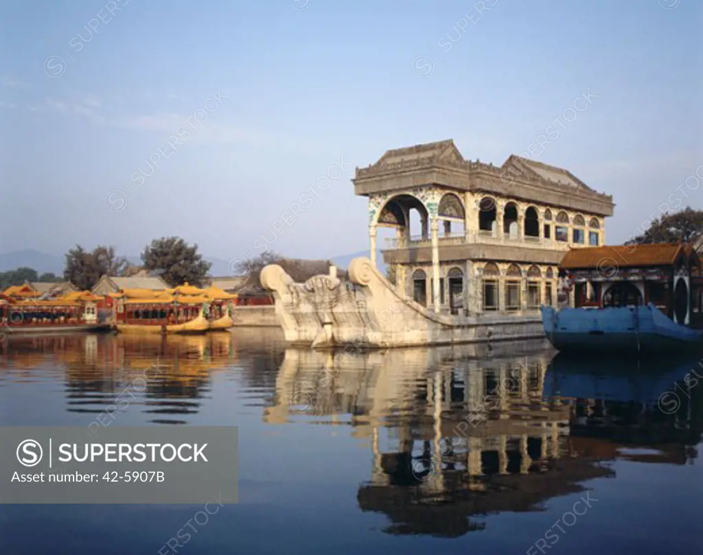 Marble boat in water, Summer Palace, Beijing, China