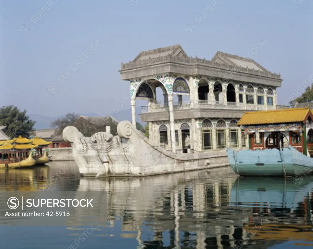 Marble boat in water, Summer Palace, Beijing, China