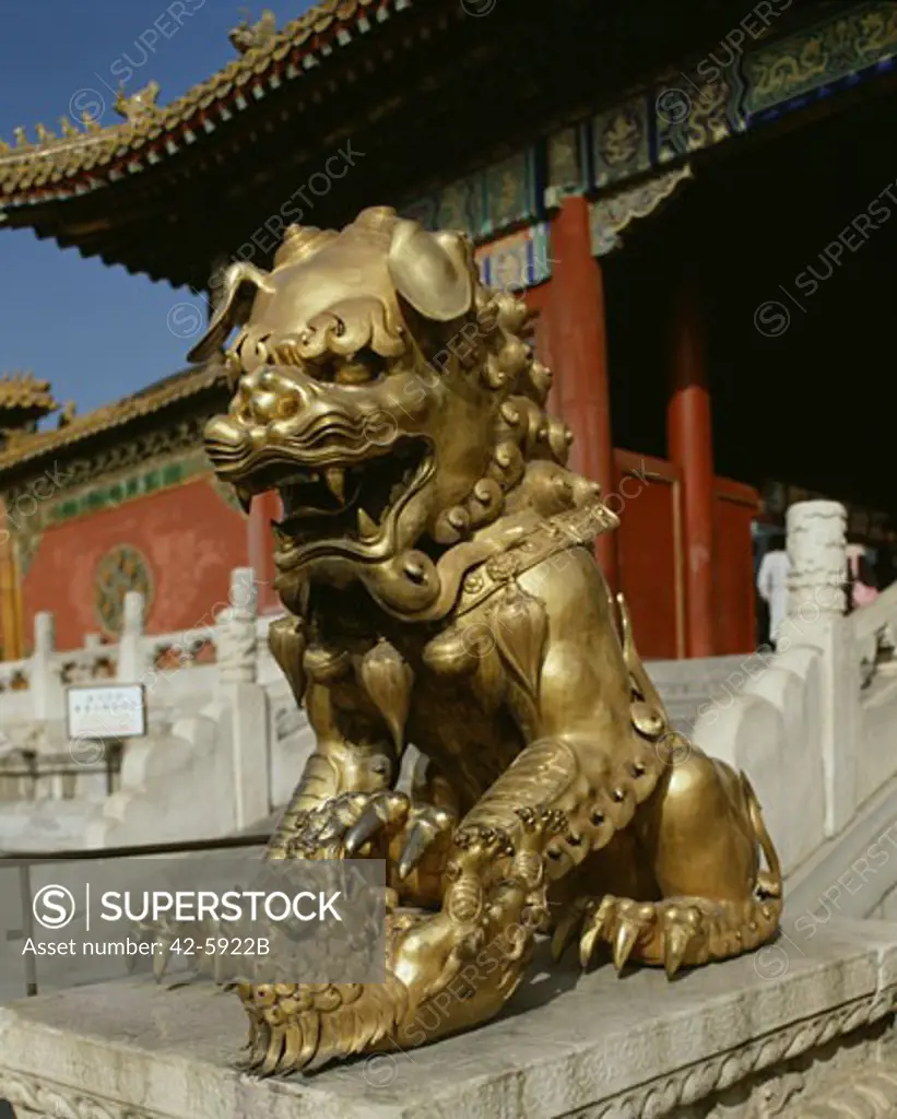 Close-up of the statue of a lion, Forbidden City, Beijing, China