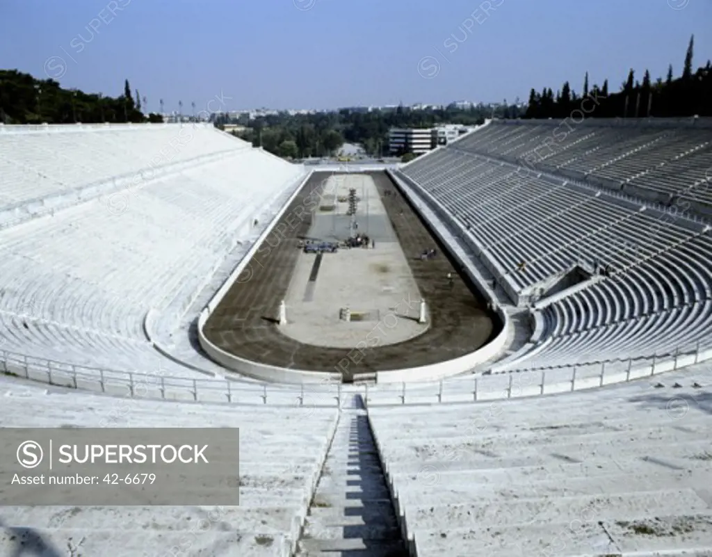 High angle view of an ancient stadium, Olympic Stadium, Athens, Greece