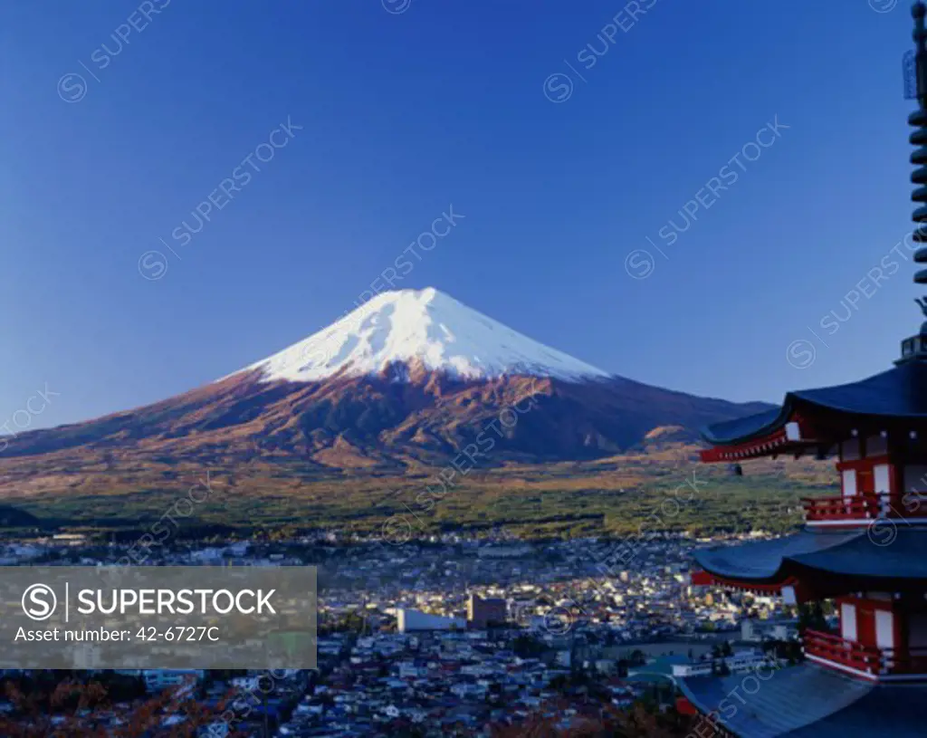 High angle view of a city, Mount Fuji, Japan