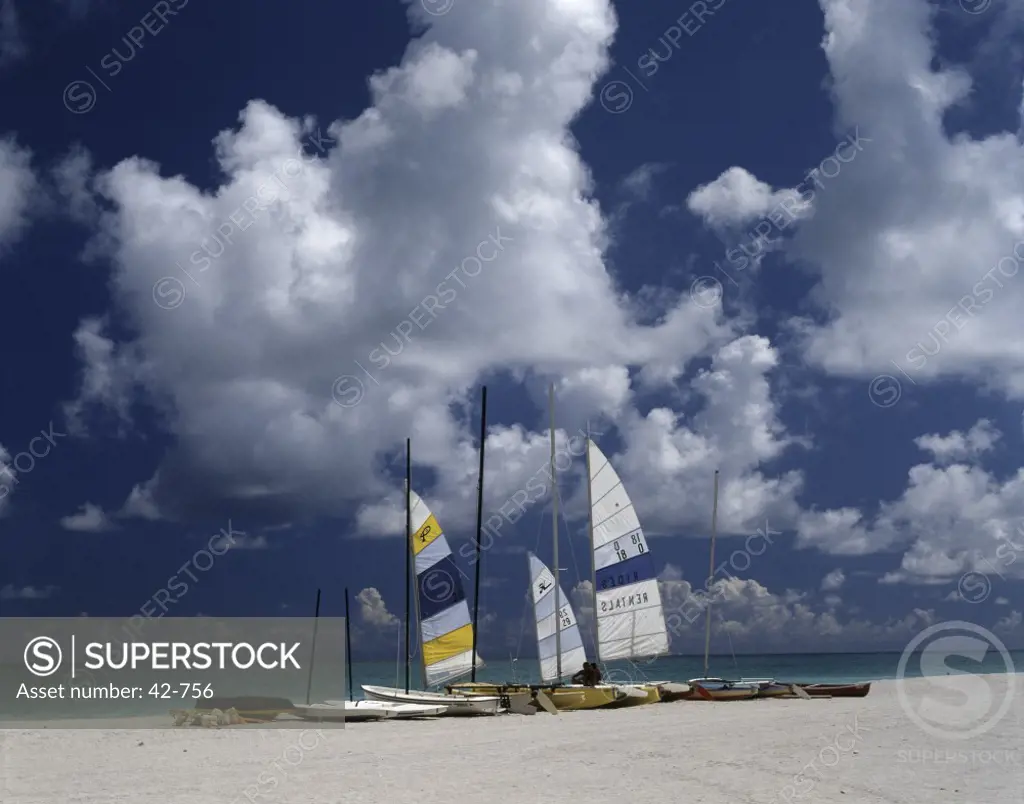 Sailboats moored on the beach, Miami Beach, Florida, USA