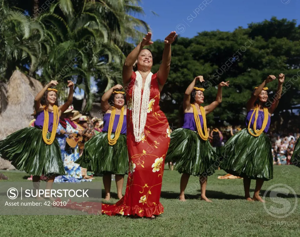 Hula dancers dancing, Kodak Hula Show, Oahu, Hawaii, USA